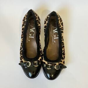 AGL Monika Ballet Flat Shoes Leopard Suede Calfskin Cap Toe